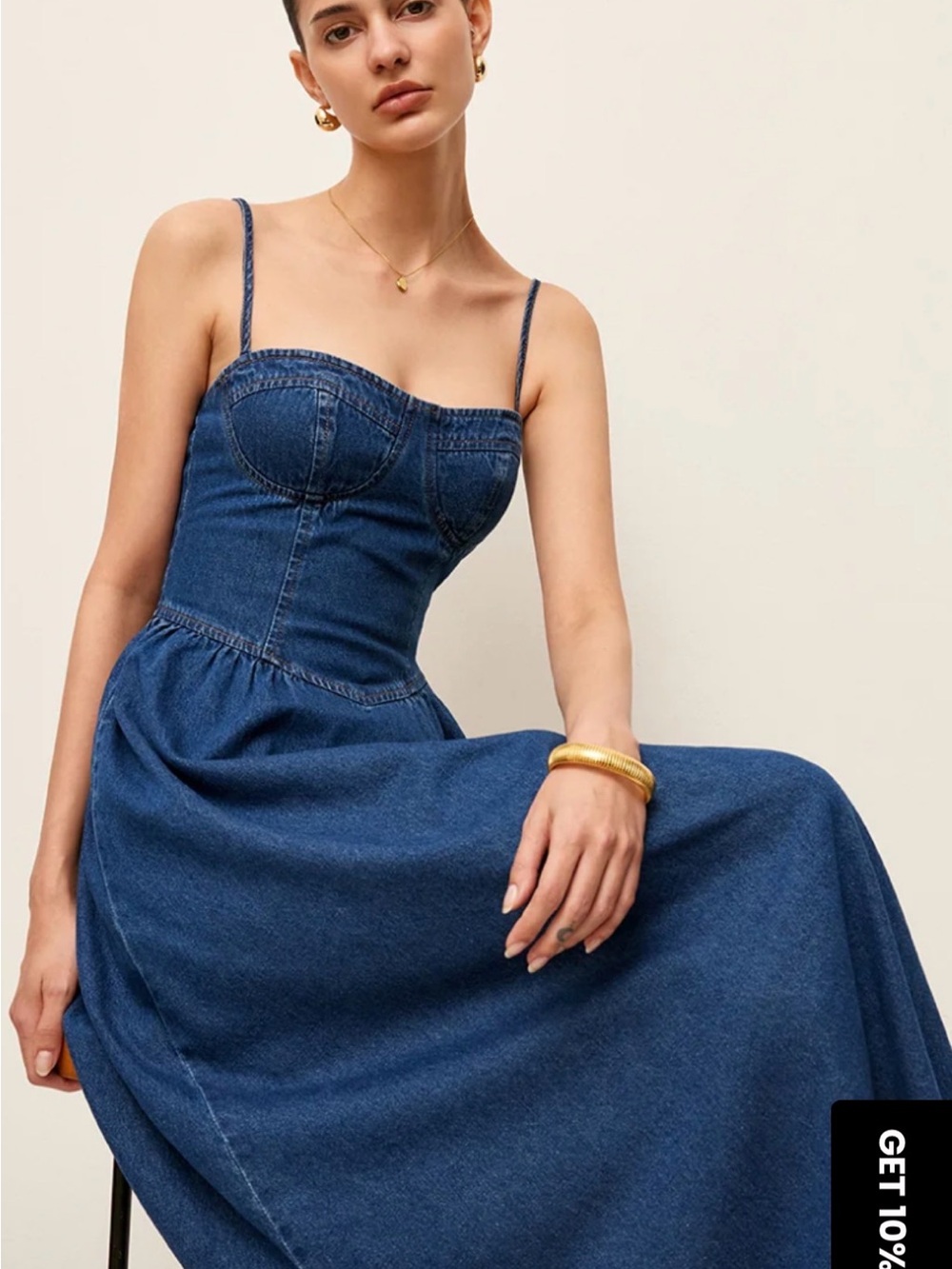 Commense Sweetheart Collar Denim Long Dress Sz Small EUC - Picture 4 of 12